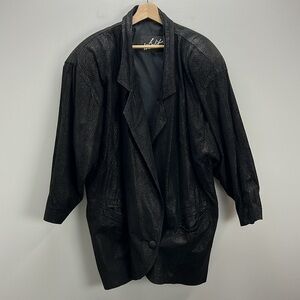 Vintage 80s 90s Oversized Black Leather Jacket Winlit Suede Womens Large Disco